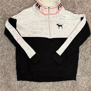 Victoria's Secret PINK Black and Cream Quarter Zip Sweater